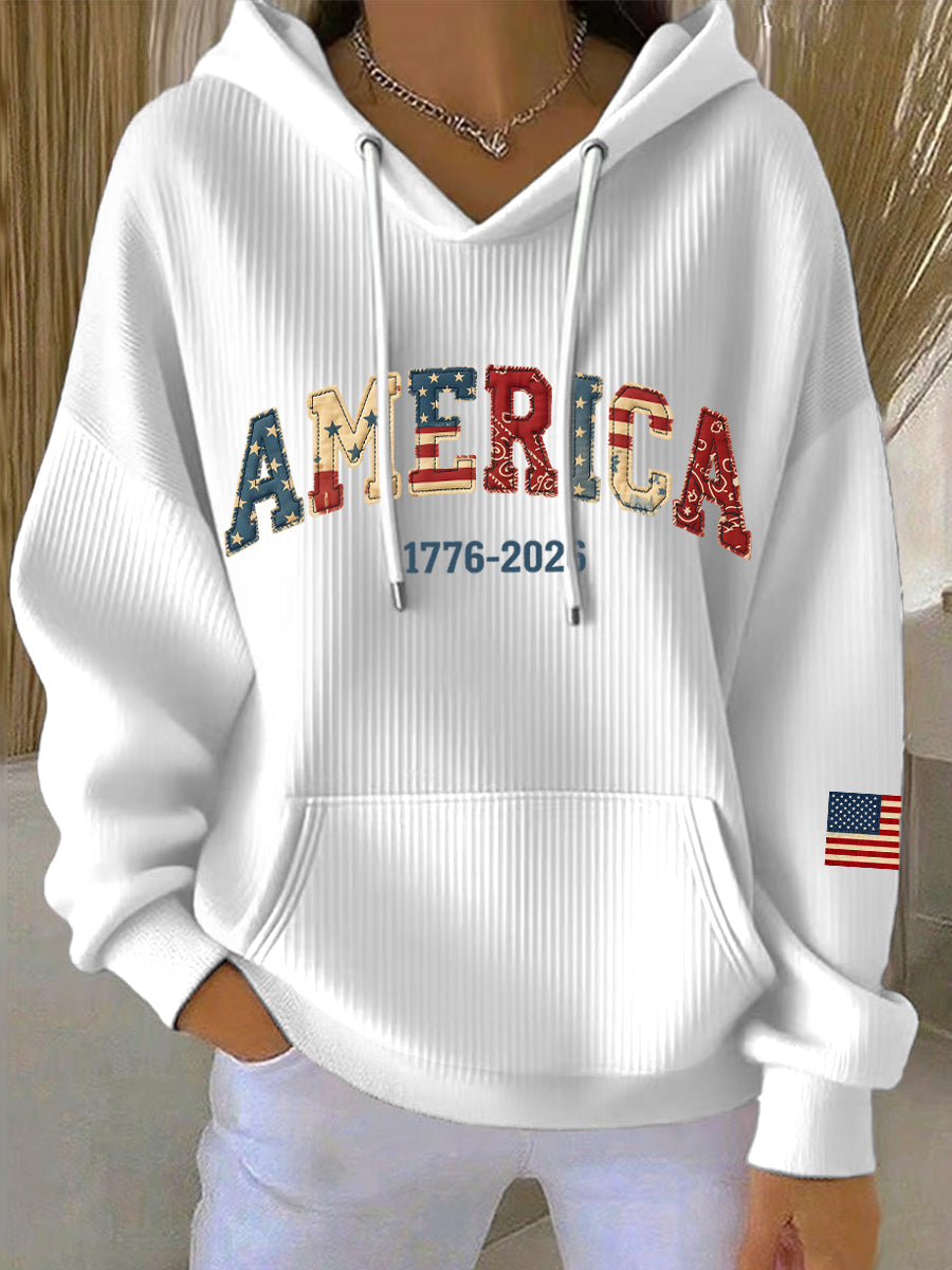Women's America 1776-2026 Patchwork Pattern Hoodie