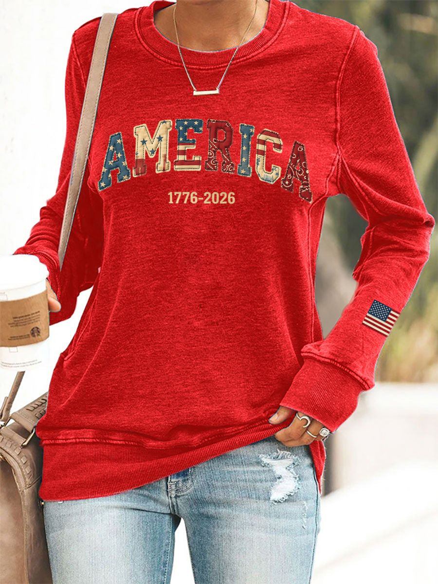 Women's America 1776-2026 Patchwork Pattern Sweatshirt