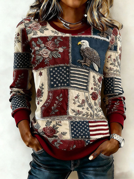 Women's America Flag Floral Print Sweatshirts
