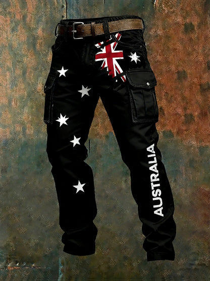 Men's Vintage Australian Flag Art Print Business Casual Work Pants