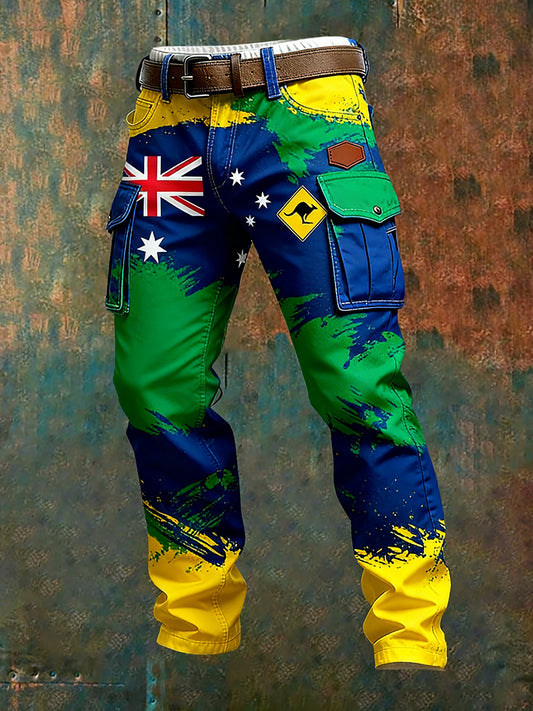 Men's Vintage Australian Flag Art Print Business Casual Work Pants