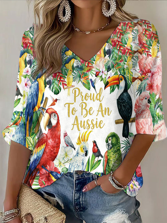 Women's Vintage Proud To Be An Aussie Casual Long-Sleeve Waffle Top