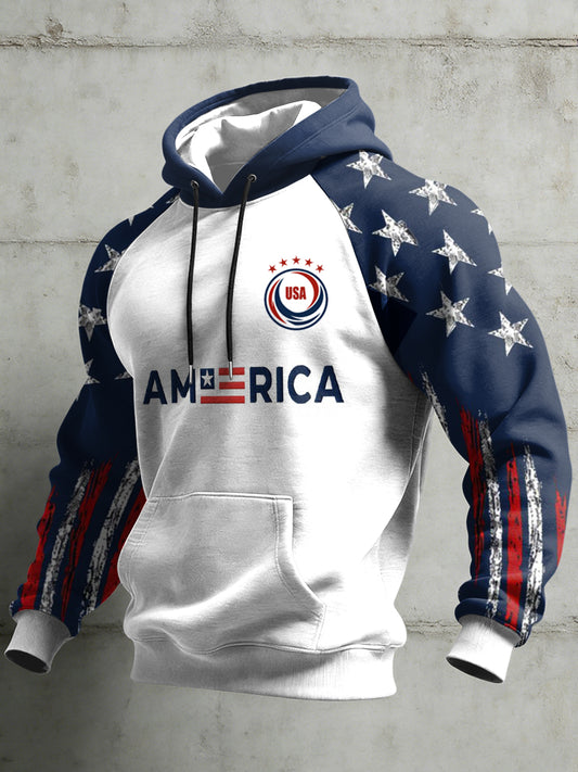 Men's World Cup US Printed Shoulder Hooded Long Sleeved Sweatshirt