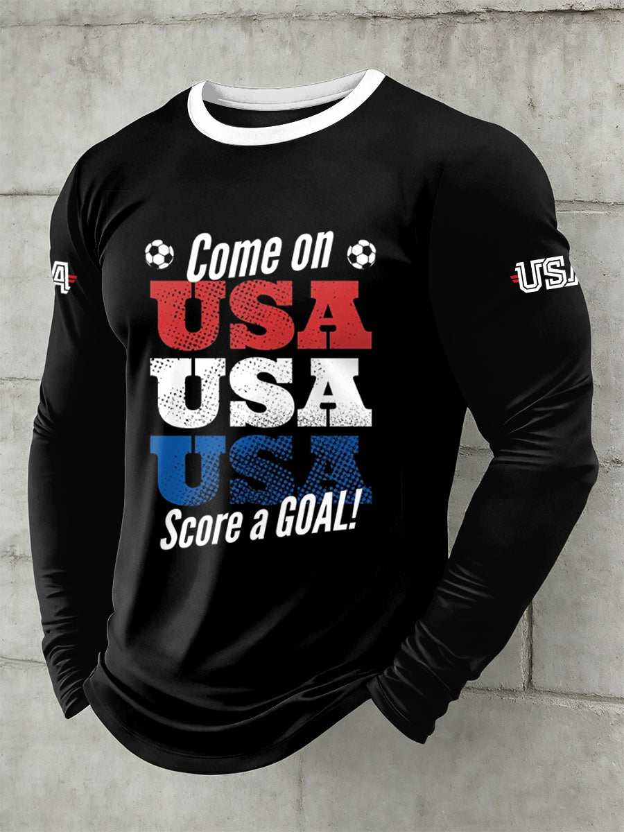 Men's World Cup USA Printed Long Sleeved Round Neck T-shirt