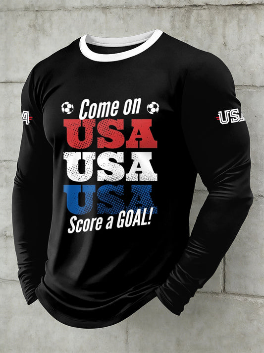 Men's World Cup USA Printed Long Sleeved Round Neck T-shirt