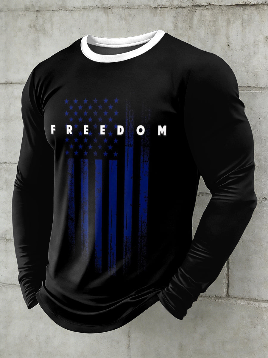 Men's Freedom USA Printed Long Sleeved Round Neck T-shirt