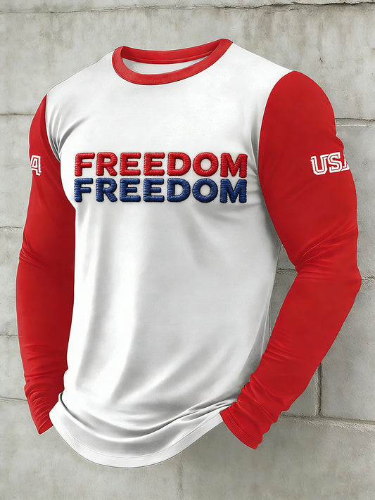 Men's Freedom USA Printed Long Sleeved Round Neck T-shirt
