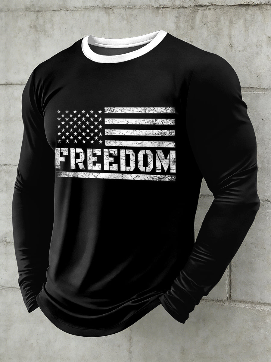 Men's Freedom USA Printed Long Sleeved Round Neck T-shirt