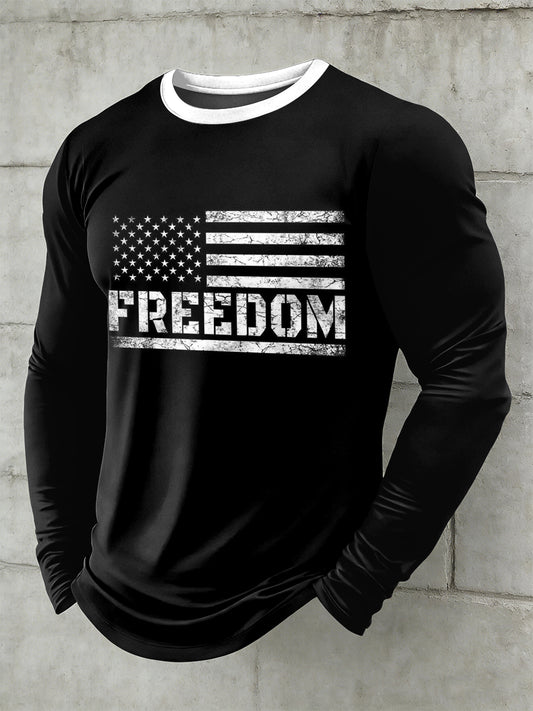 Men's Freedom USA Printed Long Sleeved Round Neck T-shirt