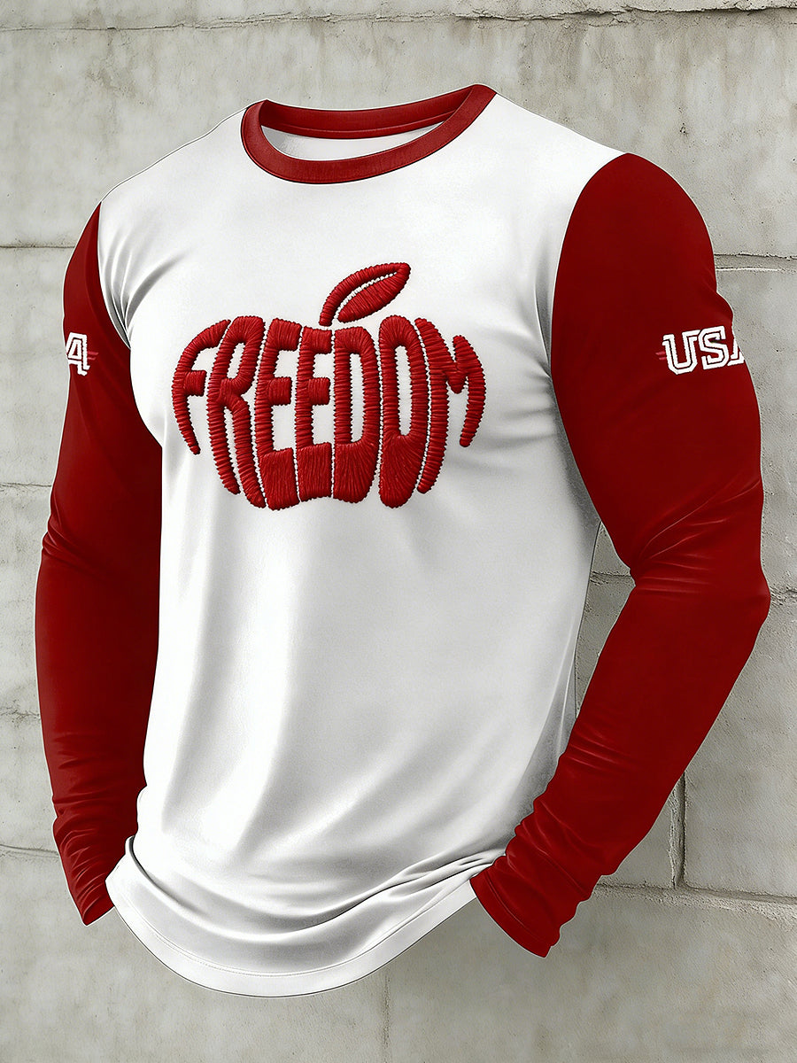 Men's Freedom USA Printed Long Sleeved Round Neck T-shirt
