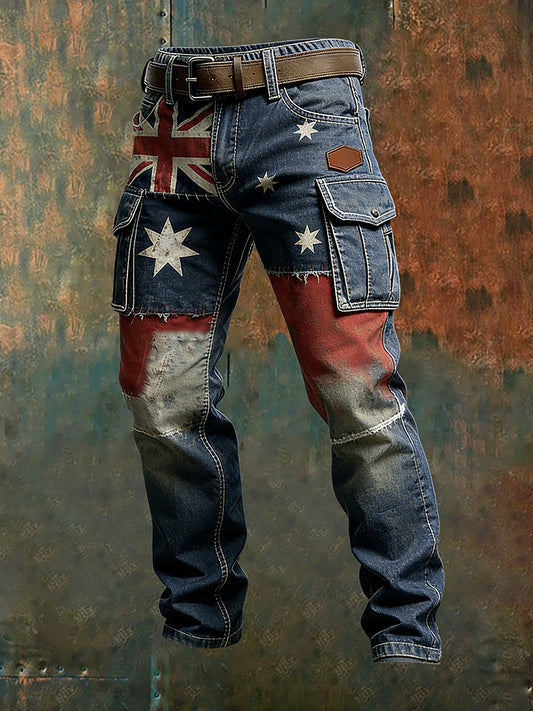 Men's Vintage Australian Flag Art Print Business Casual Work Pants