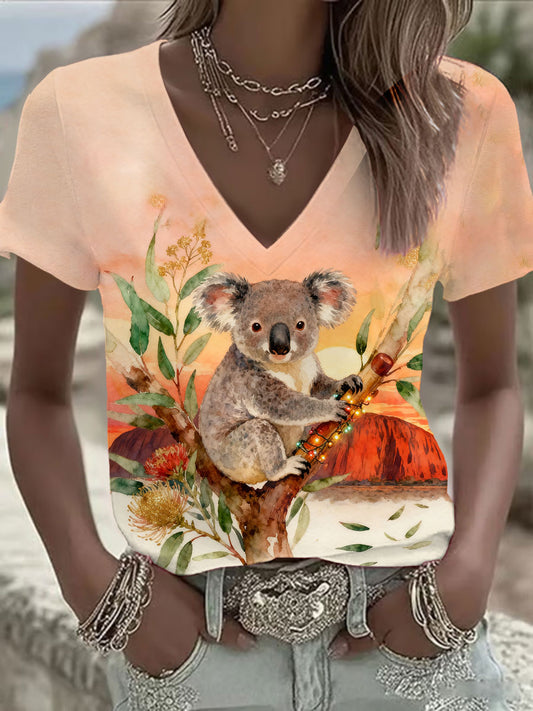Women's Christmas Funny Koala Art Printed T-shirt