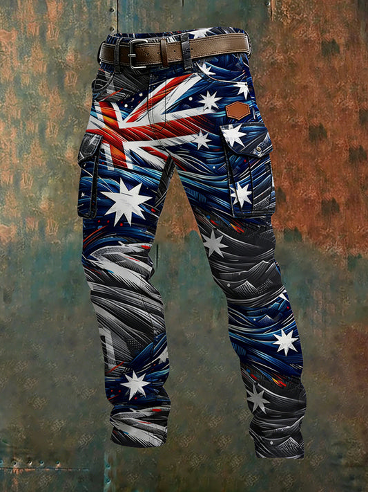 Men's Vintage Australian Flag Art Print Business Casual Work Pants