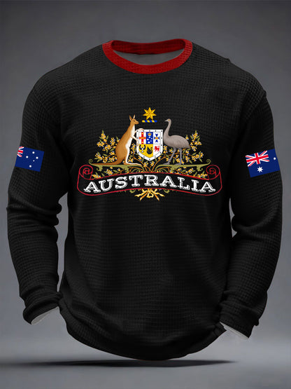 Men's Australia Printed Waffle Long Sleeve T-Shirt