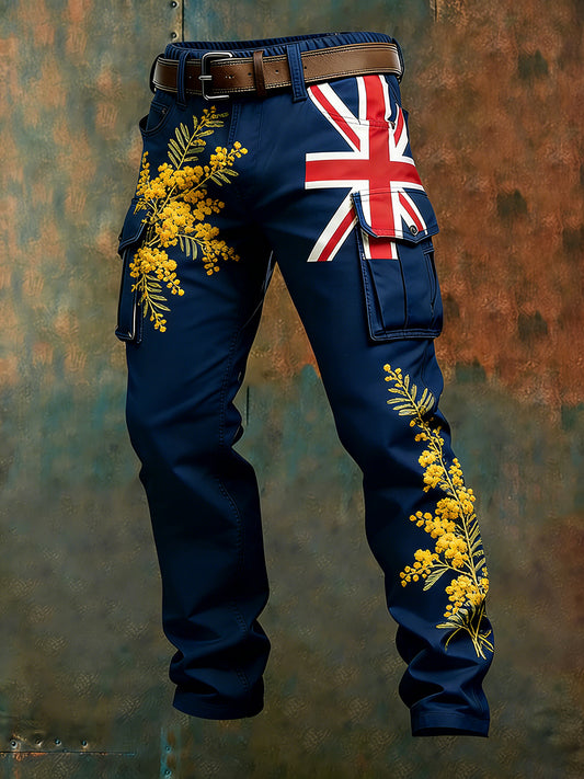Men's Vintage Australian Flag Art Print Business Casual Work Pants