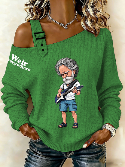 Women’s RIP Bob Weir Weir Everywhere Asymmetrical Shoulder Sweater