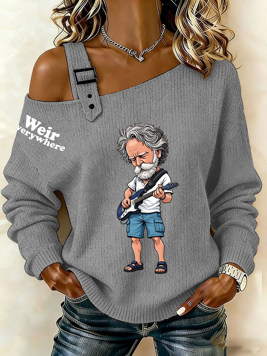 Women’s RIP Bob Weir Weir Everywhere Asymmetrical Shoulder Sweater