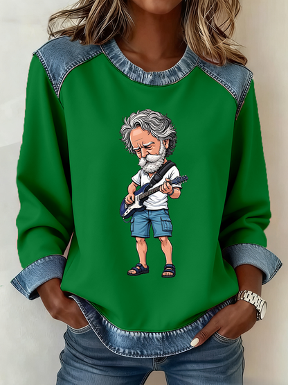 Women's RIP Bob Weir Weir Everywhere Denim Patchwork Top