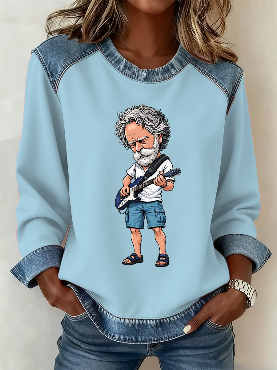 Women's RIP Bob Weir Weir Everywhere Denim Patchwork Top