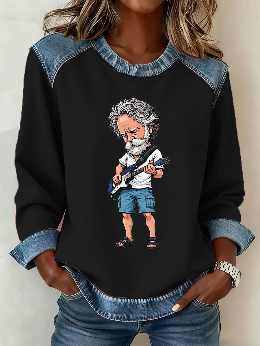 Women's RIP Bob Weir Weir Everywhere Denim Patchwork Top