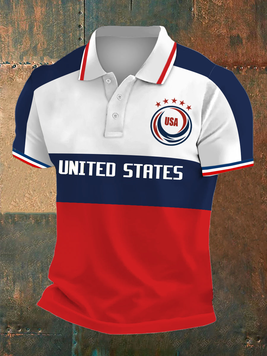 Men's World Cup USA Print Polo Collar Casual Short Sleeved Shirt