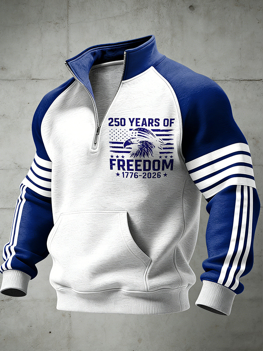 Men's Freedom Printed Half Zip Stand Up Collar With Raglan Sleeves Sweatshirt