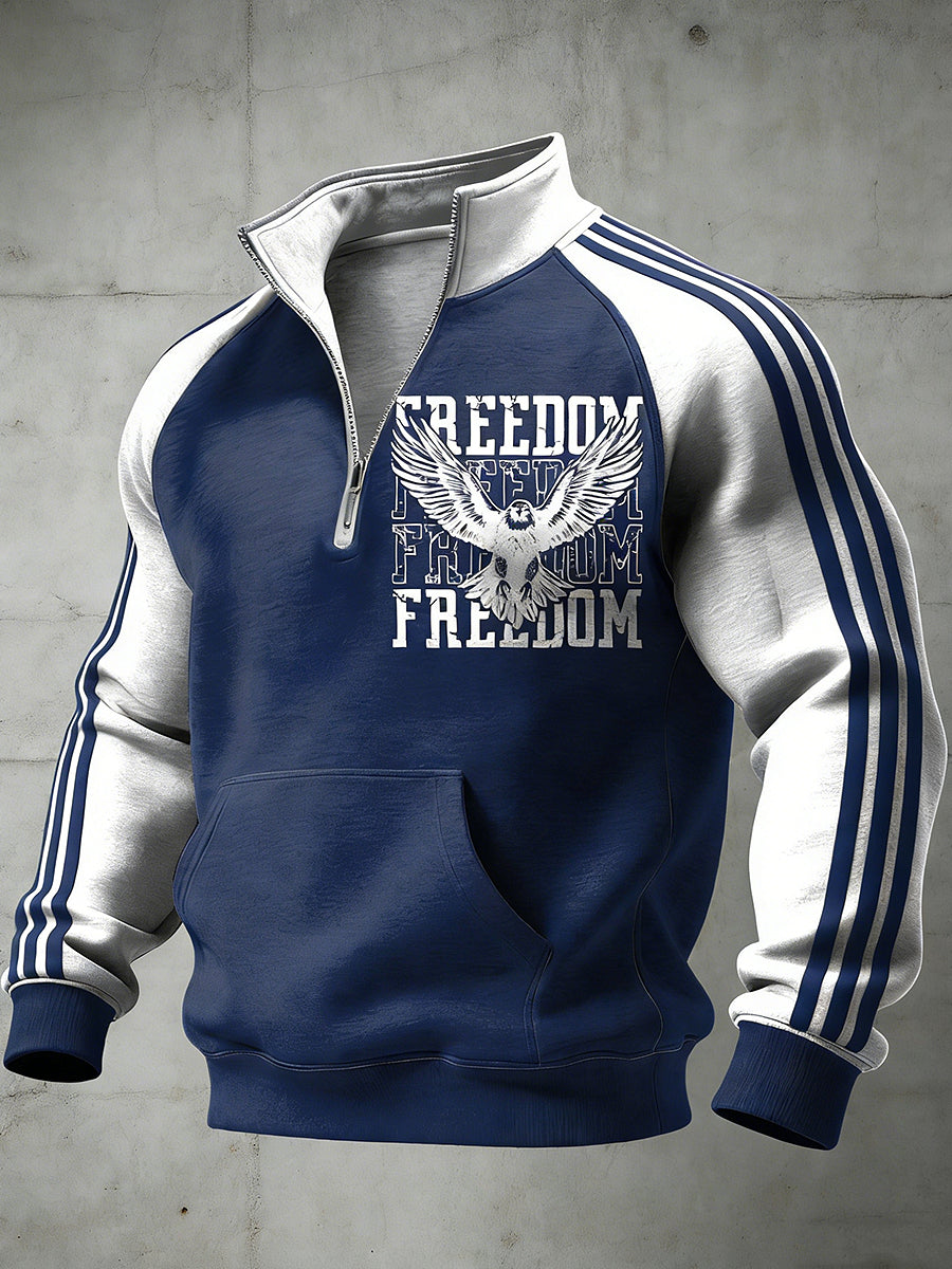 Men's Freedom Printed Half Zip Stand Up Collar With Raglan Sleeves Sweatshirt