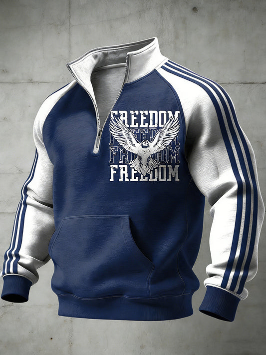 Men's Freedom Printed Half Zip Stand Up Collar With Raglan Sleeves Sweatshirt