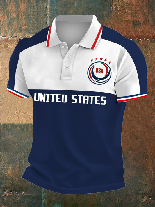 Men's World Cup USA Print Polo Collar Casual Short Sleeved Shirt