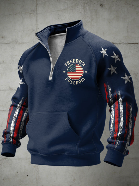 Men's Freedom Printed Half Zip Stand Up Collar With Raglan Sleeves Sweatshirt
