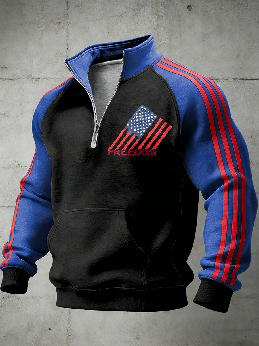 Men's Freedom Printed Half Zip Stand Up Collar With Raglan Sleeves Sweatshirt