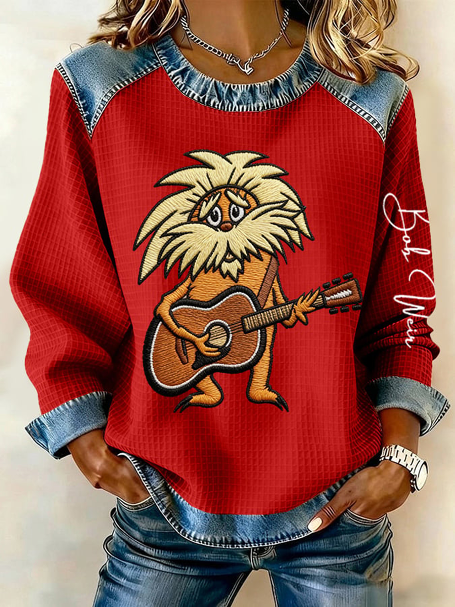 Women's RIP Bob Weir Denim Patchwork Top