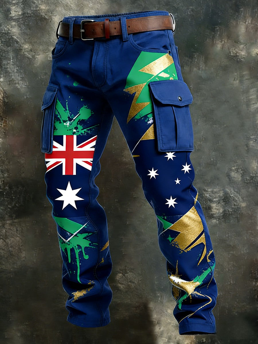 Men's Vintage Australian Flag Art Print Business Casual Work Pants