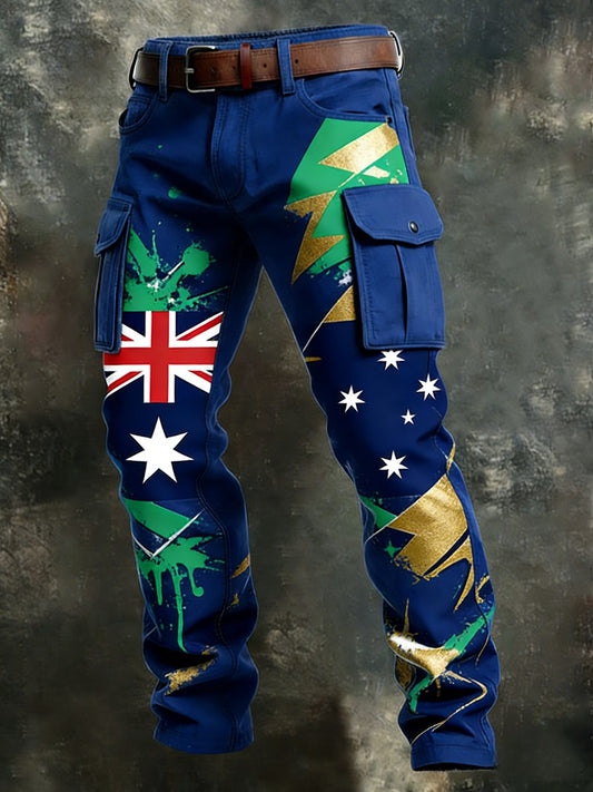 Men's Vintage Australian Flag Art Print Business Casual Work Pants