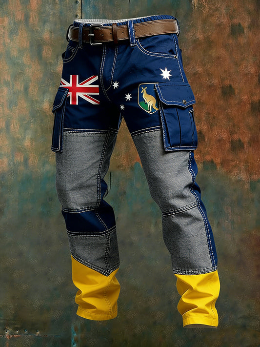 Men's Vintage Australian Flag Art Print Business Casual Work Pants
