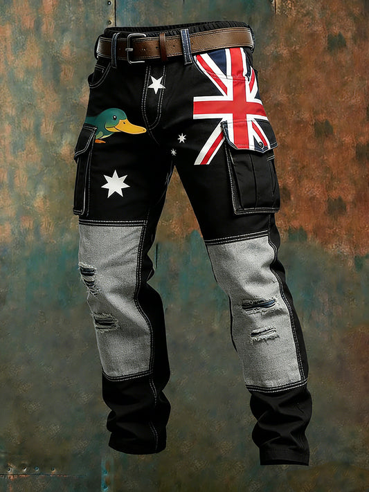 Men's Vintage Australian Flag Art Print Business Casual Work Pants