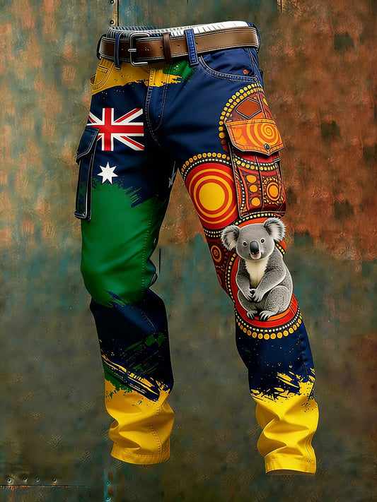 Men's Vintage Australian Flag Art Print Business Casual Work Pants
