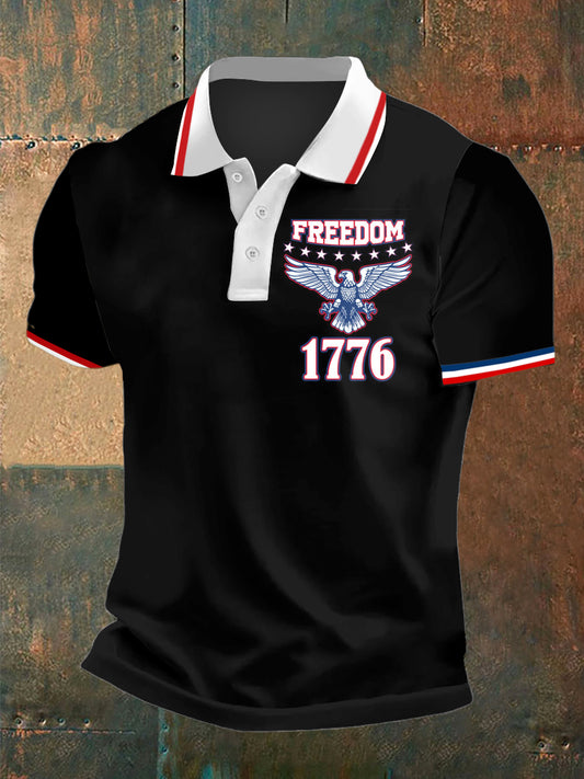 Men's American Freedom Print Polo Collar Casual Short Sleeved Shirt