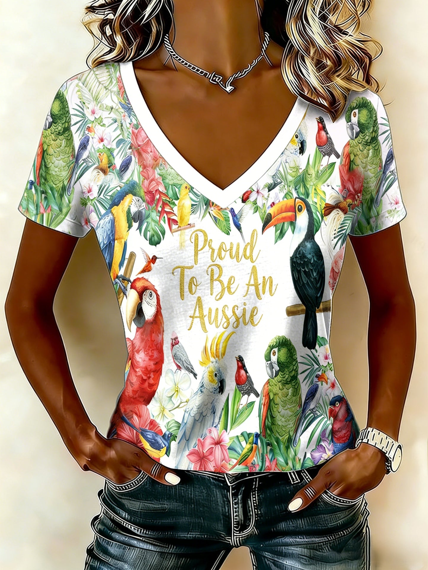 Women's Vintage Proud To Be An Aussie Cockatoo Casual Comfortable Short Sleeve T-Shirt