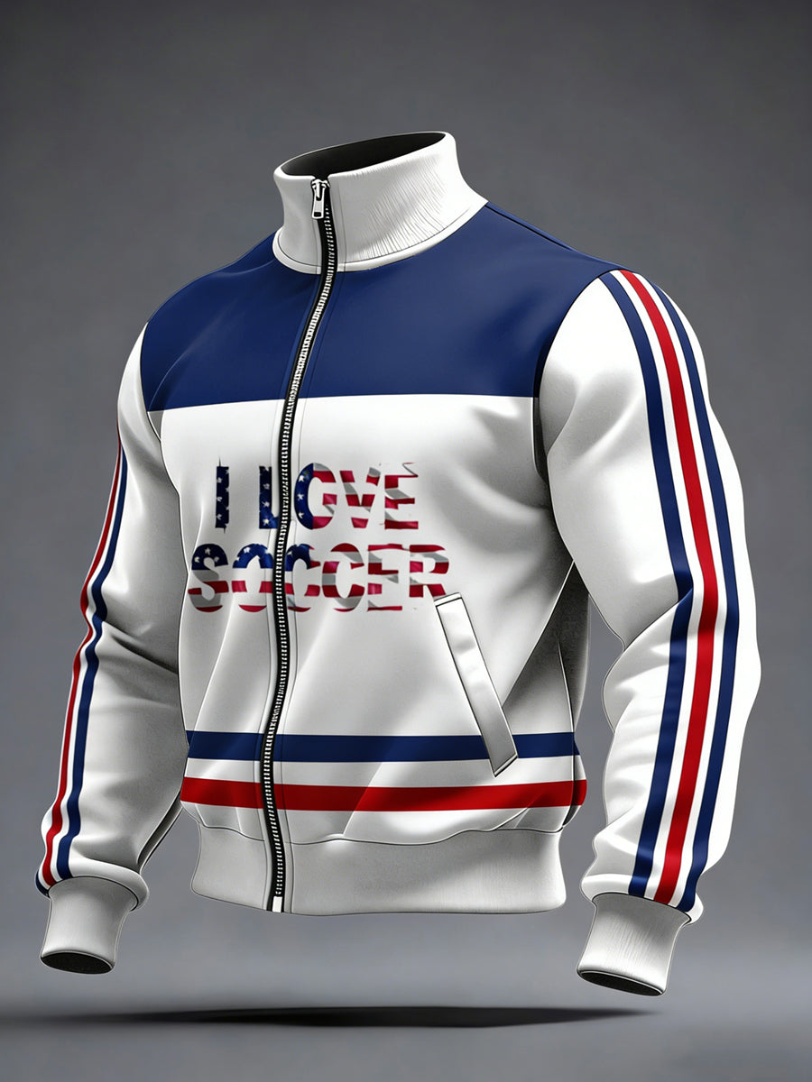 Men's World Cup USA Printed long Sleeved Zipper Stand Up Collar Jacket