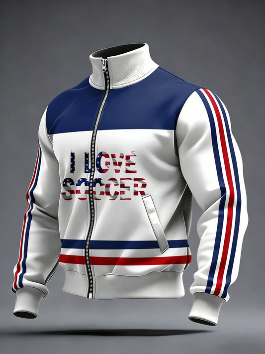 Men's World Cup USA Printed long Sleeved Zipper Stand Up Collar Jacket