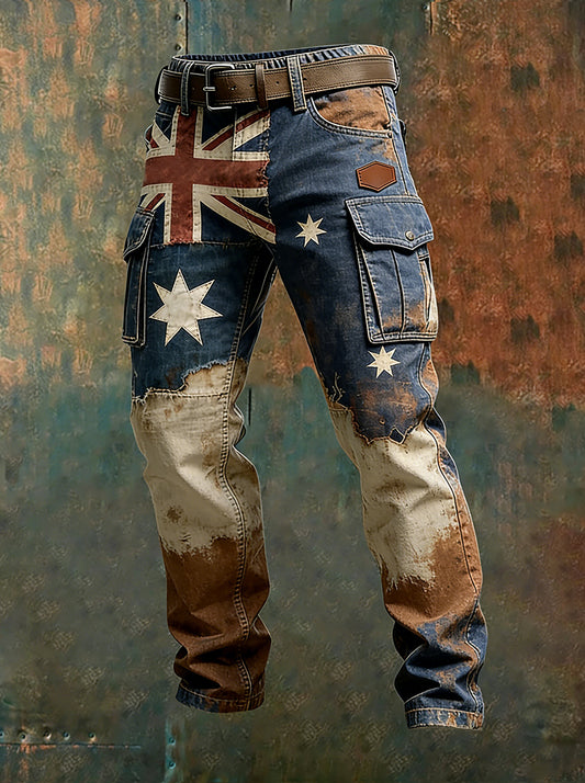 Men's Vintage Australian Flag Art Print Business Casual Work Pants