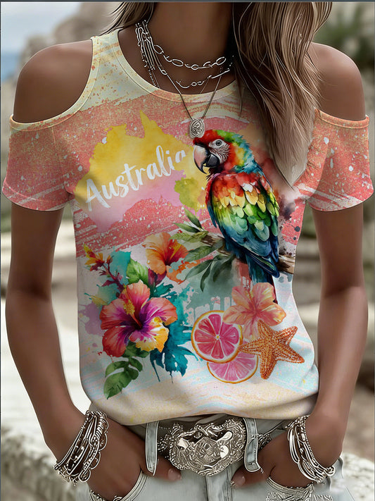 Women's Off-The-Shoulder T-Shirt With Australian-Inspired Print