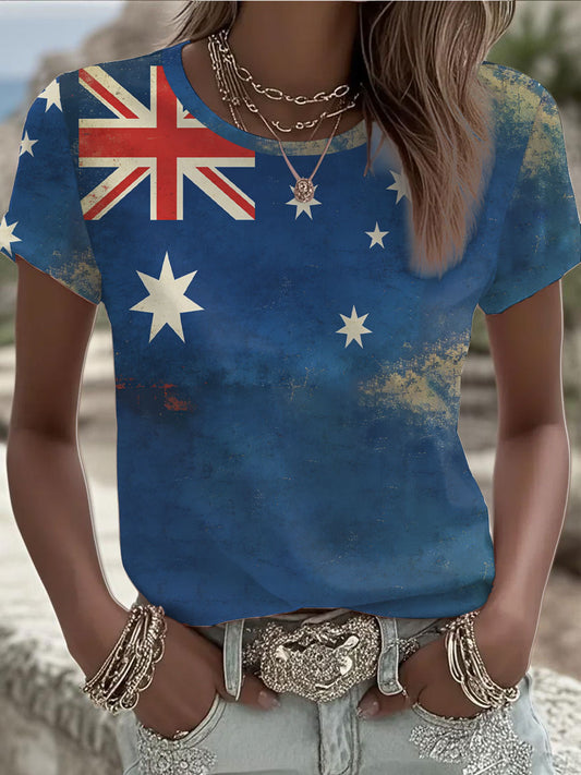 Women's Australian flag printed short-sleeved T-shirt