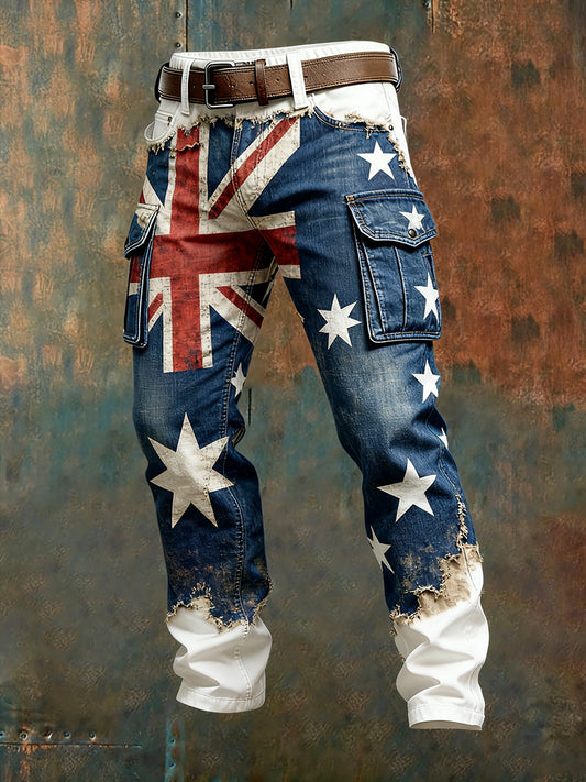 Men's Vintage Australian Flag Art Print Business Casual Work Pants