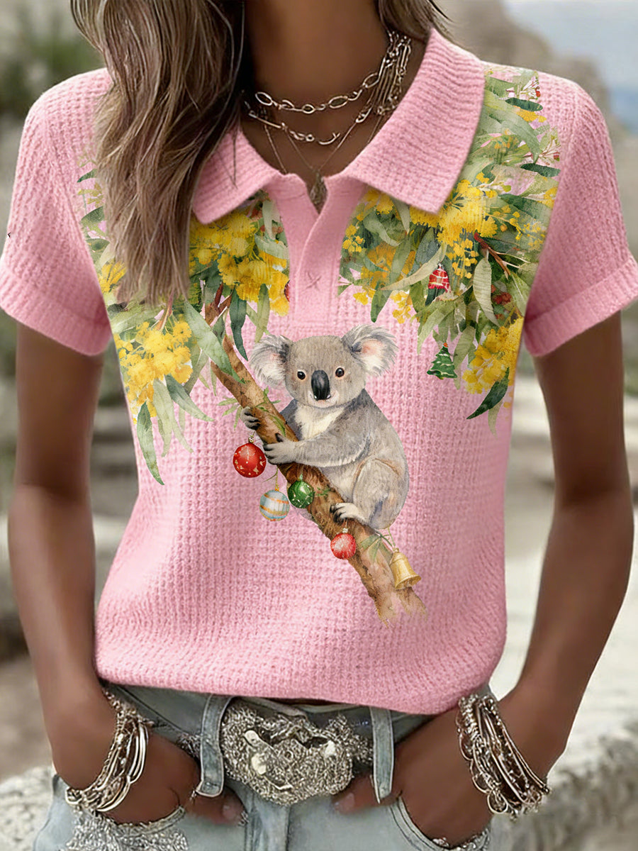 Women's Vintage Happy Australia Day Flag Badge Casual Print Short-Sleeve Polo Shirt