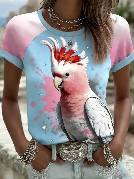 Women's Vintage Aussie Cute Pink Cockatoo Casual Comfortable Short Sleeve T-Shirt