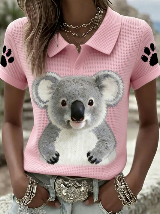 Women's Vintage Happy Australia Day Flag Badge Casual Print Short-Sleeve Polo Shirt