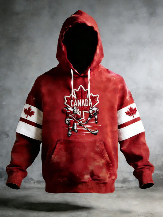 Retro Canadian Hockey Maple Leaf Commemorative Casual Hoodie