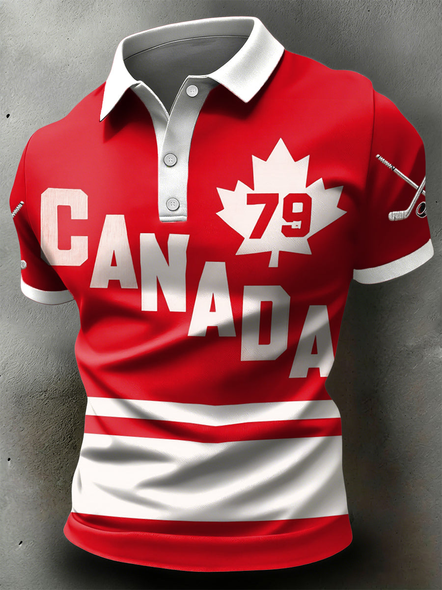Retro Canadian Hockey Casual Sports Polo Shirt